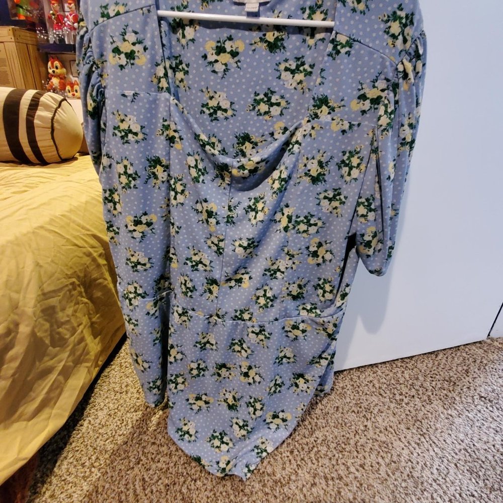 Cato 22/24 Light Blue yellow floral, asymmetrical blouse
